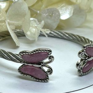 Rose Quartz Stainless Steel Bangle